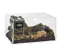 GOEDCH Terrario para Reptiles: 20 x 12 x 12 cm Comedero para Reptiles con Higrómetro de Temperatura, Mini Caja de Observación Transparente para Arañas, Lagartos, Caja de Alimentación de Insectos