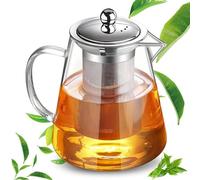 GOEDCH Tetera de cristal de 1300 ml: servicio de té de vidrio de borosilicato, tetera de cristal con filtro extraíble y tapa de acero inoxidable, resistente al calor, tetera para camping, viajes, té
