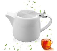 GOEDCH Tetera de porcelana: cafetera de cerámica blanca con colador, tetera de cerámica de 500 ml con tapa de acero inoxidable, tetera para café, vajilla de porcelana, tetera