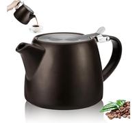 GOEDCH Tetera de porcelana: cafetera de cerámica negra con infusor, 500 ml Tetera de cerámica con tapa de acero inoxidable, hervidor de café, vajilla de porcelana, tetera de té