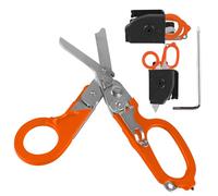 GOEDCH Tijeras de rescate 6 en 1: Tijeras para traumatismos, Tijeras de rescate, Alicates de tijeras plegables portátiles de acero inoxidable, Tijeras de emergencia para primeros auxilios (color naran