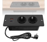GOEDCH - Toma empotrable de mesa: bloque de toma empotrable con 2 USB-A y Tipo-C PD20W, multitoma integrada 2 tomas para escritorio o encimera, cable de 1,5 m (Negro)