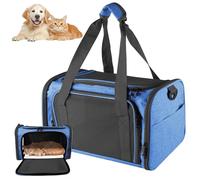GOEDCH Transporttasche für Katze Hund: Faltbare kleine Katzentasche Hund Transporttasche, Katze und HundTransportbox atmungsaktiv mit Schulterriemen für Auto, Flugzeug & Reisen 40x25x25 cm(blau)
