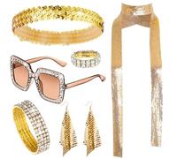 Goenb 6 Piezas 70s Disco Accesorios Mujer, Accesorios de Disfraz de Discoteca Joyas de Discoteca para Mujer años 70 para Fiesta de Disfraces