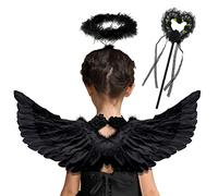 Goenb Alas de ángel, 63 x 33 cm, alas de ángel y halo, alas de diablo, disfraz de ángel negro, disfraz de ángel caído de Cupido para adultos, mujeres y niños, para Halloween, fiesta temática de
