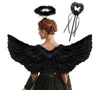 Goenb Alas de ángel, 80*41cm, alas de ángel negras, disfraz de ángel para mujeres, niños, hombres, adultos, alas de ángel, disfraz de cupido para mujeres con aureola, ángel para Halloween, carnaval
