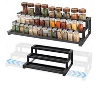 GOENDR Estante de especias de 3 niveles para armario interior, organizador de especias expandible de 41-75 cm, organizador grande de condimentos, estante para tarros de especias para encimera de