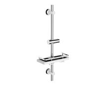 Görbach Barra de Ducha 70 CM de Acero Inoxidable, Columna Sin Grifo con Soporte de Alcachofa de Ducha 360°Giratoria y Soportes de pared, Barra Ducha con Estante Ajustable en Altura, Cromo