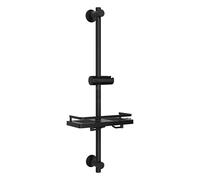 Görbach Barra de Ducha 70 CM de Acero Inoxidable, Columna Sin Grifo con Soporte de Alcachofa de Ducha 360°Giratoria y Soportes de pared, Barra Ducha con Estante Ajustable en Altura, Negro