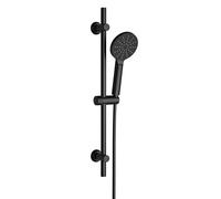 Görbach Barra Ducha 70 cm sin Grifo, Columna Ducha de Acero inoxidable con Deslizador y Soporte de Pared Ajustable, Barra Ducha con Ducha Mano con 3 funcións Redondo Negro