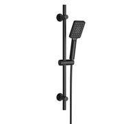 Görbach Barra Ducha 70 cm sin Grifo, Columna Ducha INOX con Deslizador y Soporte de Pared Ajustable, Barra Ducha con Ducha Mano con 3 funcións Rectangular Negro