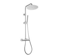 Görbach Columna de Ducha con Grifo, Conjunto Set Ducha Acero Inoxidable con Barra Altura Adjustable, Adaptarse a los orificios existentes, Cabezal Lluvia 25 cm y Mezclador Termostático Cromo
