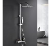 Görbach Columna de ducha de lluvia con Grifo Termostatico, Juegos de grifería Ducha de Altura Ajustable en Acero inoxidable con Mezclador, Cabezal ducha, alcachofa de mano cromada (2020CP)