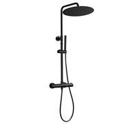 Görbach Columna Ducha Negra con Grifo Termostático Acero inox Set Ducha Monomando con Mezclador Termostático Columna de Hidromasaje con Ducha Cuadrada Lluvia D30cm