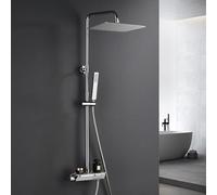 Görbach Columna de ducha con termostático de acero inoxidable 304, Cromo columna ducha grifo con cabezal con mezclador, juego de ducha de lluvia con alcachofa (35x25cm)