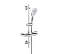 Görbach Columna de ducha de acero inoxidable sin Grifo, Barra Ducha 70 cm con Estante Ducha, Deslizador y Soporte de Pared Ajustable, Alcachofa Ducha Mano con 3 funcións Cromado