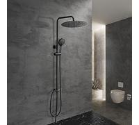 Görbach Columna Ducha sin Grifo Negra Columna de Hidromasaje Altura Adjustable Set Ducha Acero Inoxi 304 Conjunto Ducha con Alcachofa Ducha Mano, Estante y Cabezal Ducha Lluvia D30cm