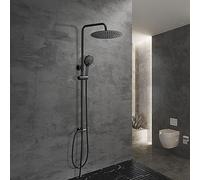 Görbach Columna Ducha sin Grifo Negra Columna de Hidromasaje Altura Adjustable Set Ducha Acero Inoxi 304 Conjunto Ducha con Alcachofa Ducha Mano, Estante y Cabezal Ducha Lluvia D25cm