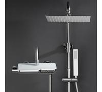 Görbach Columna de ducha de lluvia con Grifo Termostatico, Juegos de grifería de Altura Ajustable en Acero inoxidable con Mezclador, Cabezal ducha, alcachofa de mano cromada (2525CP)