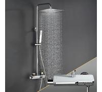 Görbach Columna de ducha de lluvia con Grifo Termostatico, Juegos de grifería Ducha de Altura Ajustable en Acero inoxidable con Mezclador, Cabezal ducha, alcachofa de mano cromada (2020CP)