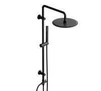 Görbach Columna de Ducha de lluvia sin Mezclador Grifo, Set ducha Acero inoxidable con Barra de Ducha 92 cm, Conjunto Ducha Baño con Ducha Mano y Cabezal Ducha Alcachofa Redonda D20 cm, Negro