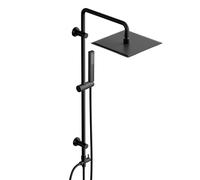 Görbach Columna de Ducha de lluvia sin Mezclador Grifo, Set ducha Acero inoxidable con Barra de Ducha 92 cm, Conjunto Ducha Baño con Ducha Mano y XL Cabezal Ducha Rociador Cuadrado 25 x 25 cm, Negro