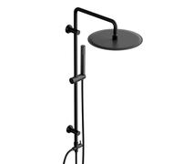 Görbach Columna de Ducha de lluvia sin Mezclador Grifo, Set ducha Acero inoxidable con Barra de Ducha 92 cm, Conjunto Ducha Baño con Ducha Mano y Cabezal Ducha Rociador Redonda XXL D30 cm, Negro