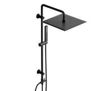 Görbach Columna de Ducha de lluvia sin Mezclador Grifo, Set ducha Acero inoxidable con Barra de Ducha 92 cm, Conjunto Ducha Baño con Ducha Mano y XXL Cabezal Ducha Rociador Cuadrado 30 x 30 cm, Negro