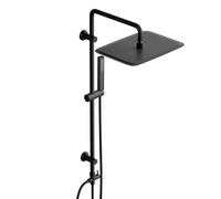 Görbach Columna de Ducha lluvia sin Mezclador Grifo, Set ducha Acero inoxidable con Barra de Ducha 92 cm, Conjunto Ducha Baño con Ducha Mano y Cabezal Ducha Alcachofa Rectangular 35 x 25 cm, Negro