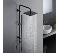 Görbach Columna de Ducha lluvia sin Mezclador Grifo, Set ducha Acero inoxidable con Barra de Ducha 92 cm, Conjunto Ducha Baño con Ducha Mano y Cabezal Ducha Alcachofa Cuadrado 20 x20 cm, Negro
