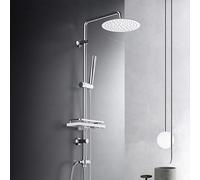 Görbach Columna de Hidromasaje Columna de Ducha Completo sin Grifo Acero Inox Barra de Altura Adjustable Set Ducha con Ducha Mano,Estante y Cabezal Ducha Rociador D20cm.