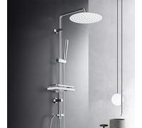 Görbach Columna Ducha Hidromasaje sin Grifo Barra Ducha en Acero Inoxidable de Altura Adjustable Set Ducha con Ducha Mano,Estante y Alcachofa Cabezal Ducha D25cm.