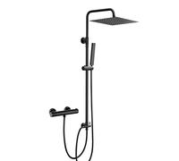 Görbach Columna de Ducha Termostático Acero inoxidable 304 Conjunto Ducha Negra con Mezclador Termostáticos Columna de Hidromasaje con Grifo Ducha y Cuadrada Lluvia U-3030.