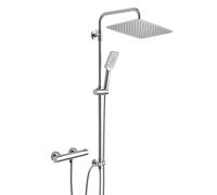 Görbach Columna de ducha termostático con grifo mezclador, barra de ducha de acero inoxidable, alcachofa de ducha de efecto lluvia, XXL 35 x 25 cm cromo