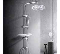 Görbach Columna de Hidromasaje Columna de Ducha Completo sin Grifo Acero Inox Barra de Altura Adjustable Set Ducha con Ducha Mano,Estante y Cabezal Ducha Rociador D20cm.