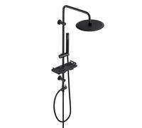 Görbach Columna de Hidromasaje Negro Columna de Ducha Completo sin Grifo Acero Inox Barra de Altura Adjustable Set Ducha con Ducha Mano,Estante y Cabezal Ducha Rociador D20cm