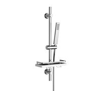 Görbach Columna Ducha con Estante Ducha, Acero inoxidable Conjunto de ducha con barra de ducha de 70 cm y cabezal de ducha, alcachofa de ducha con manguera y soporte cromada