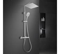 Görbach Columna Ducha con Grifo Termostático Set Ducha Acero INOX 304 con Mezclador Termostático, Sistema Ducha con Ducha Mano y Cuadrado Lluvia Cromado 25 * 25cm