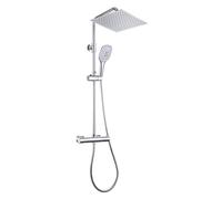 Görbach Columna Ducha con Grifo Termostático Set Ducha Acero INOX 304 con Mezclador Termostático, Sistema Ducha con Ducha Mano y Rund Lluvia Cromado 30 * 30cm
