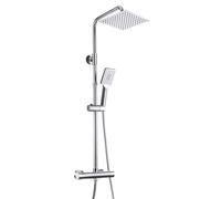 Görbach Columna Ducha con Grifo Termostático Set Ducha Acero INOX 304 con Mezclador Termostático Sistema Ducha con Ducha Mano y Cuadrada Lluvia Cromo 20 * 20cm.