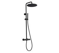 Görbach Columna Ducha Negra con Grifo Termostático Acero inox Set Ducha Monomando con Mezclador Termostático Columna de Hidromasaje con Ducha Cuadrada Lluvia D30cm