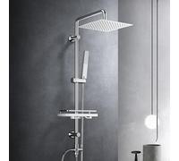 Görbach Columna Ducha sin Grifo Columna de Hidromasaje Baños Barre Altura Adjustable Set Ducha Acero Inoxi 304 Conjunto Ducha con Alcachofa Ducha Mano,Estante y Cabezal Ducha Lluvia Grande 25x25cm.