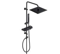 Görbach Columna Ducha sin Grifo Negra Columna de Hidromasaje Set Ducha Completo Acero Inoxidable 304 Barra Altura Adjustable con Alcachofa Ducha Mano,Estante y Cabezal Lluvia 20x20cm