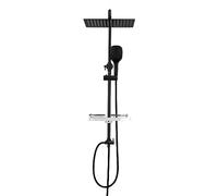 Görbach Columna de Ducha Negra sin Grifo Sistema Ducha Hidromasaje Conjunto Ducha Altura Adjustable, Juego ducha Baño con Estana Negro mate, Cuadrado (3030MB+bandeja)
