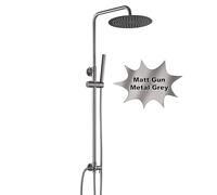 Görbach Columna de Ducha Gris Gunmetal cepillado sin Grifo Set de Ducha de lluvia, Conjunto Ducha con Barra de ducha de Altura Adjustable Juego de ducha con Alcachofa y Cabezal Ducha Rociador D25cm