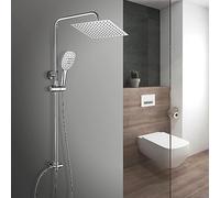 Görbach Columna Ducha sin Grifo Set Ducha sin Thermostato de Altura Adjustable Conjunto Ducha Baño Cromada Acero Inoxidable Sistema Ducha con Alcachofa Ducha Mano Cabezal Ducha 20x20cm