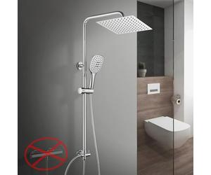 Görbach Columna Ducha sin Grifo Set Ducha sin Thermostato de Altura Adjustable Conjunto Ducha Baño Cromada Acero Inoxidable Sistema Ducha con Alcachofa Ducha Mano Cabezal Ducha 20x20cm