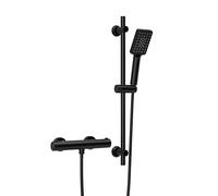 Görbach Grifo termostático de ducha con juego de barras de ducha, grifo termostático con juego de ducha, termostato mezclador de ducha + barra de ducha de acero inoxidable 70 cm, DS1208 negro mate