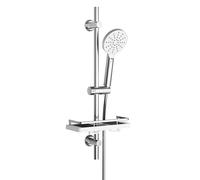 Görbach Conjunto Barra de Ducha Acero INOX con Estante Ducha, Columna Ducha sin Grifo 70cm con Teleducha y Manguera, Barra de Ducha con Deslizador y Soporte de Pared Ajustable, Redondo, Cromado