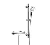 Görbach Grifo termostático de ducha con juego de barras de ducha, grifo termostático con juego de ducha, termostato mezclador de ducha + barra de ducha de acero inoxidable, 70 cm, rectangular, cromo